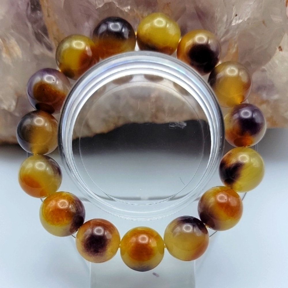 13.6mm Natural Ametrine Purple Yellow Quartz Round Gemstone Beaded Bracelet